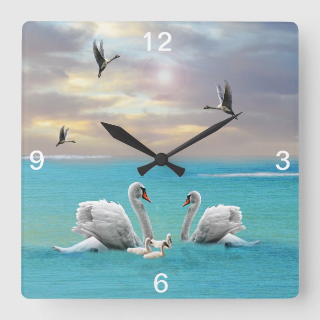Relógio Quadrado Música Do Cisne Branco, (Frente)