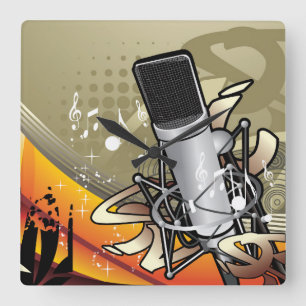 Relógio Quadrado Música genérica com microfone