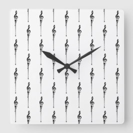 Relógio Quadrado Música Motif Derretendo Treble Clef Preto e Branco