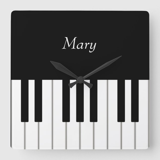 Relógio Quadrado Música Personalizada do Teclado Piano Clássico (Frente)