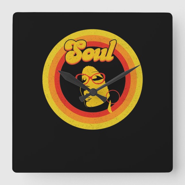 Relógio Quadrado Música Retro Soul da década de 70 (Frente)