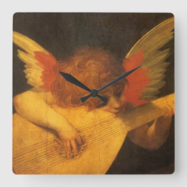 Relógio Quadrado Musical Angel Tocando Luta por Rosso Fiorentino (Frente)