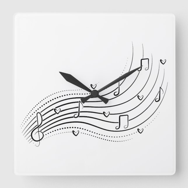 Relógio Quadrado Musical note wave, black line clipart (Frente)