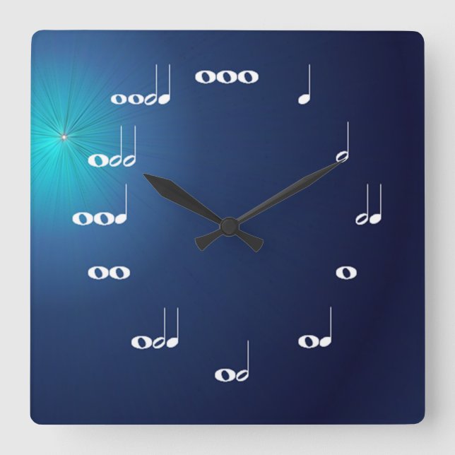 Relógio Quadrado Musical Notes Clock Midnight Blue (Frente)
