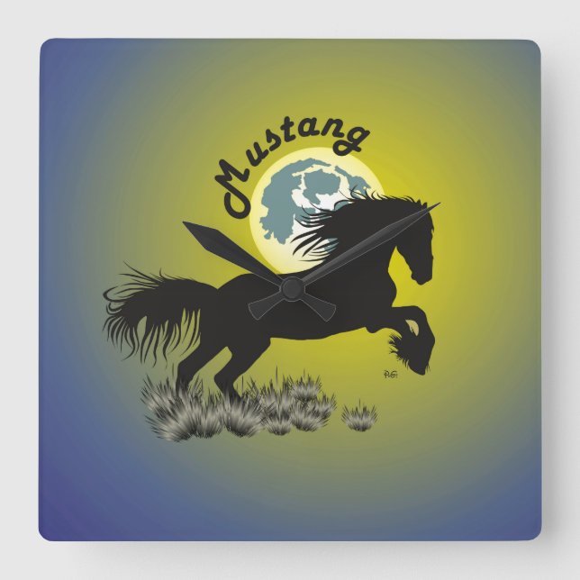 Relógio Quadrado Mustang Pferdeliebhaber Uhr (Frente)