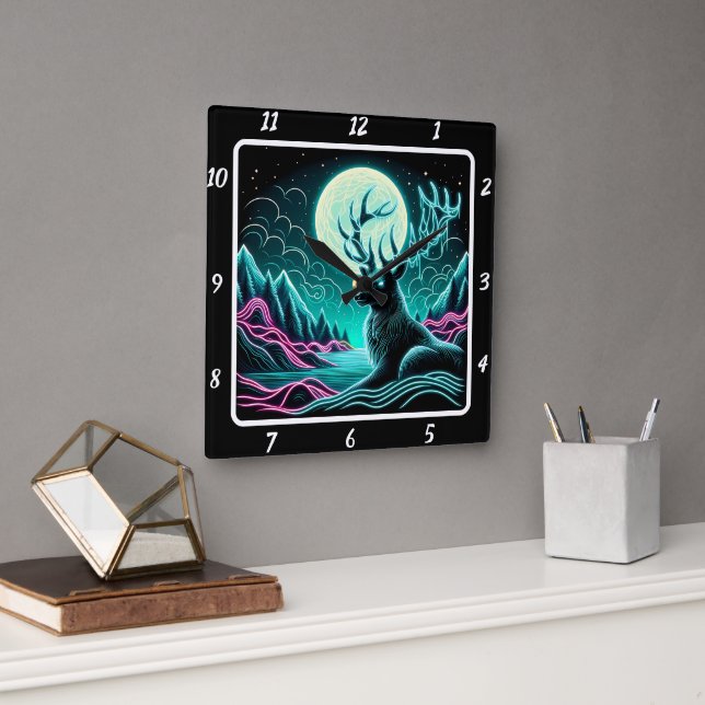Relógio Quadrado Mystic Wilderness Deer (Escritório)