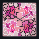 Relógio Quadrado Na Arte Geométrica Do Meio século Rosa<br><div class="desc">Relógio de Parede Quadrado, decoração de arte de parede e acessório de decoração de casa impressos com a ilustração original da design de arte de padrão geométrico do Into-Rosa pelo compro impressão de FabricSeal sob demanda em Zazzle.com #ZazzleMade https://www.zazzle.com/store/thefabricseal TheFabricSeal ©️ Original. Abstrato contemporâneo de meio século de retrô moderno...</div>