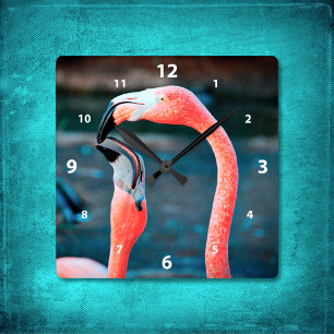 Relógio Quadrado Na moda cor-de-rosa flamingo melhores amigos foto