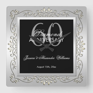 Relógio Quadrado Na moda Decorative Silver 60º aniversário de cas