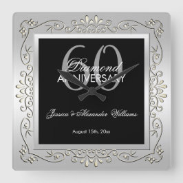 Relógio Quadrado Na moda Decorative Silver 60º aniversário de casam