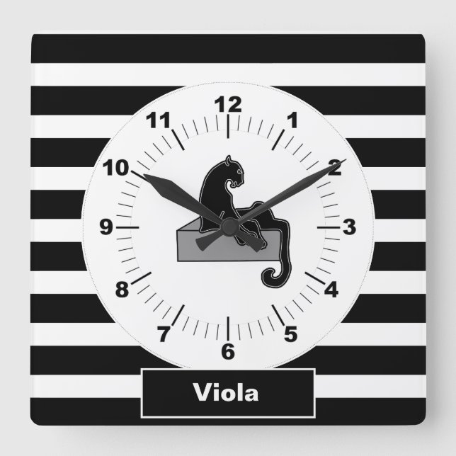 Relógio Quadrado Na moda Preto Pantero Branco Moderno (Frente)