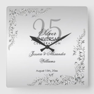 Relógio Quadrado Na moda Silver Decoration 25 de Casamento Aniversá