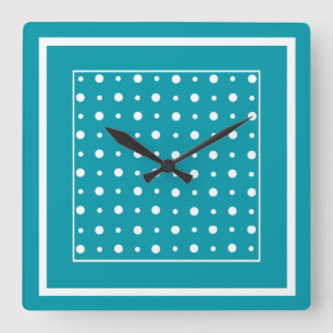 Relógio Quadrado Na moda Square Wall Clock White Bolinhas em Teal