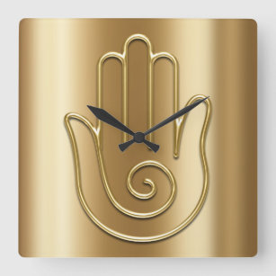 Relógio Quadrado Namaste Saudação a Mão Dourada de Olá Urbana Joga