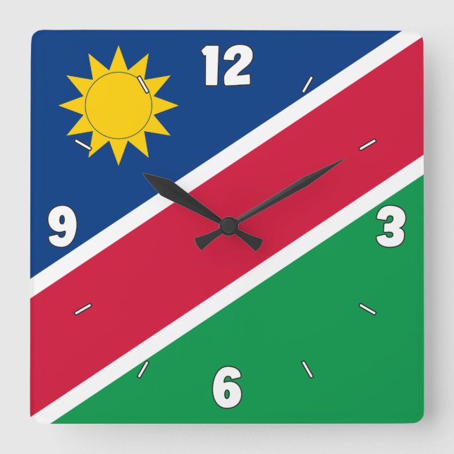 Relógio Quadrado Namibia Flag Red Blue Green White Numbers Patriot (Frente)