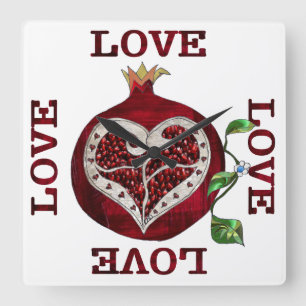 Relógio Quadrado Namorados Pomegranate Heart LOVE