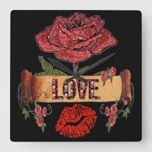 Relógio Quadrado NAMORADOS RAB Rockabilly, Love & Lipstick