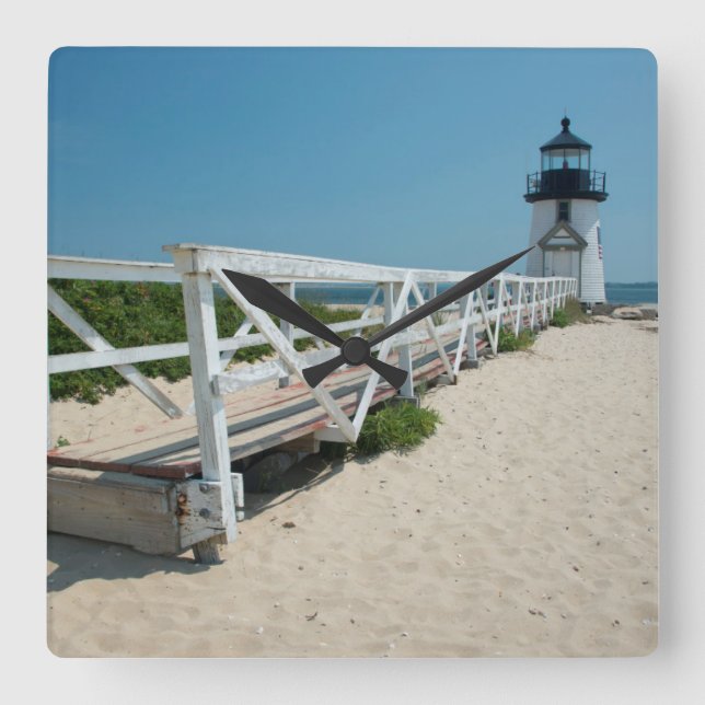 Relógio Quadrado Nantucket. Farol de Madeira Antigo (Frente)