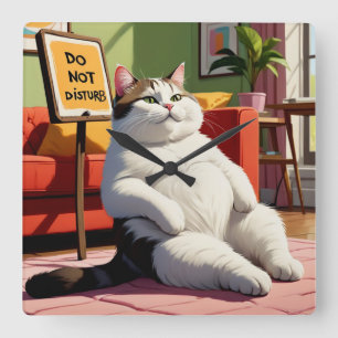 Relógio Quadrado Não Perturbe o Gato Gordo Engraçado