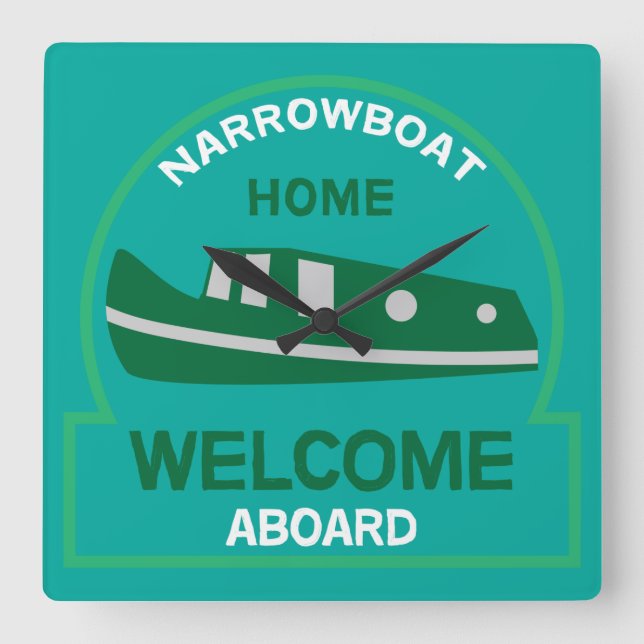 Relógio Quadrado Narrowboat - Acessórios - Presentes do Canal Boat (Frente)