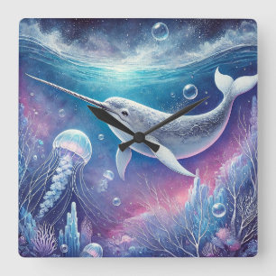 Relógio Quadrado Narwhal Fantasy