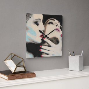 Relógio Quadrado 'Nas Sombras' Pintura em um
