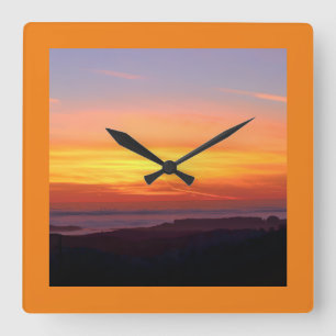 Relógio Quadrado Nascer do sol ao pôr do sol laranja