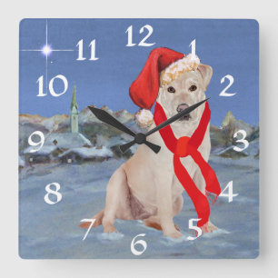 Relógio Quadrado Natal amarelo de labrador retriever