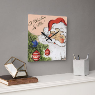 Relógio Quadrado Natal Antigo Olá! Alegre Papai Noel