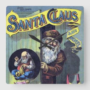 Relógio Quadrado Natal Antigo, Papai Noel e Seu Trabalho Livro