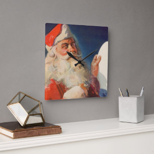 Relógio Quadrado Natal Antigo, Papai Noel Lista de Meninos Maus e B