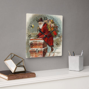 Relógio Quadrado Natal Antigo Vitoriano São Nicolau no Telhado