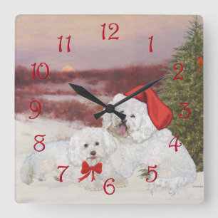 Relógio Quadrado Natal de Bichon Frise