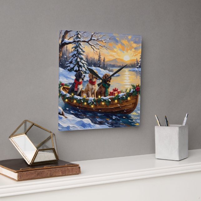 Relógio Quadrado Natal do Barco do Setter Inglês Feriado (Escritório)