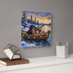 Relógio Quadrado Natal no barco do Bernedoodle