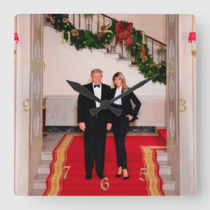 Relógio Quadrado Natal: Presidente Donald Trump e Melania