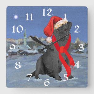 Relógio Quadrado Natal preto de labrador retriever