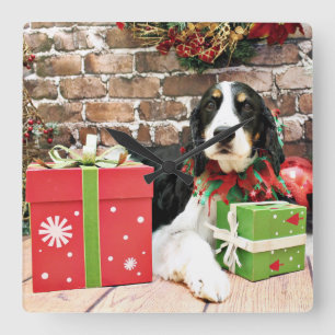 Relógio Quadrado Natal - Spaniel de Springer inglês - Mac