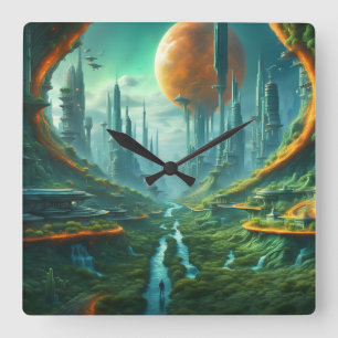 Relógio Quadrado Natureza da alienígena e Arte Científica Surreal d