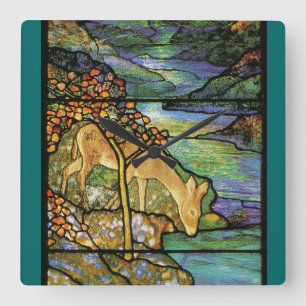 Relógio Quadrado Natureza de Tiffany do vitral de Nouveau da arte