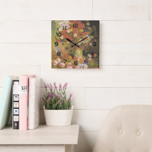 Relógio Quadrado Natureza-morta floral de Van Gogh Papoulas vermelh