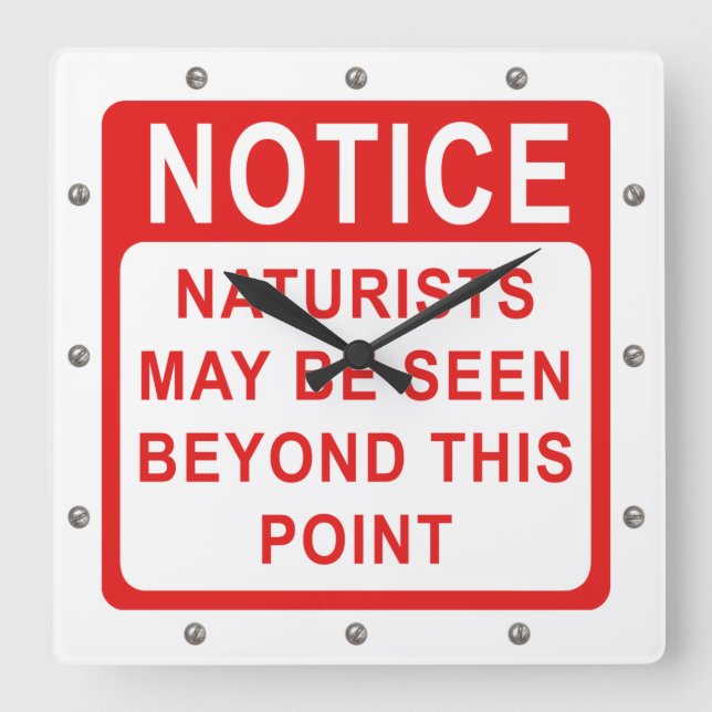 Relógio Quadrado Naturist Beach/Naturist Camp Sinal (Frente)