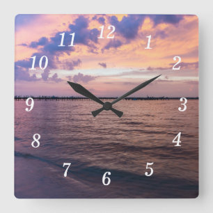 Relógio Quadrado Navarre Beach Magic Hour Purple Sunset Wall Clock