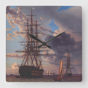 Relógio Quadrado Navio e uma Fragata ao Ancoradouro