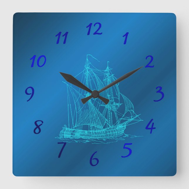 Relógio Quadrado navio em azul vigia (Frente)