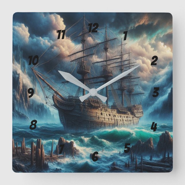 Relógio Quadrado Navio Fantasma Mary Celeste Assombrando Mistério M (Frente)