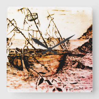 Relógio Quadrado Navio perdido e esquecido