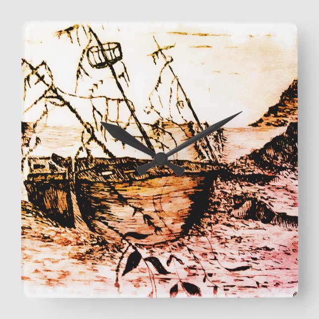 Relógio Quadrado Navio perdido e esquecido (Frente)