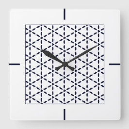Relógio Quadrado Navy Blue Geometric Pattern on White