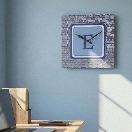 Relógio Quadrado Navy Geometric Chevron Monogram Design